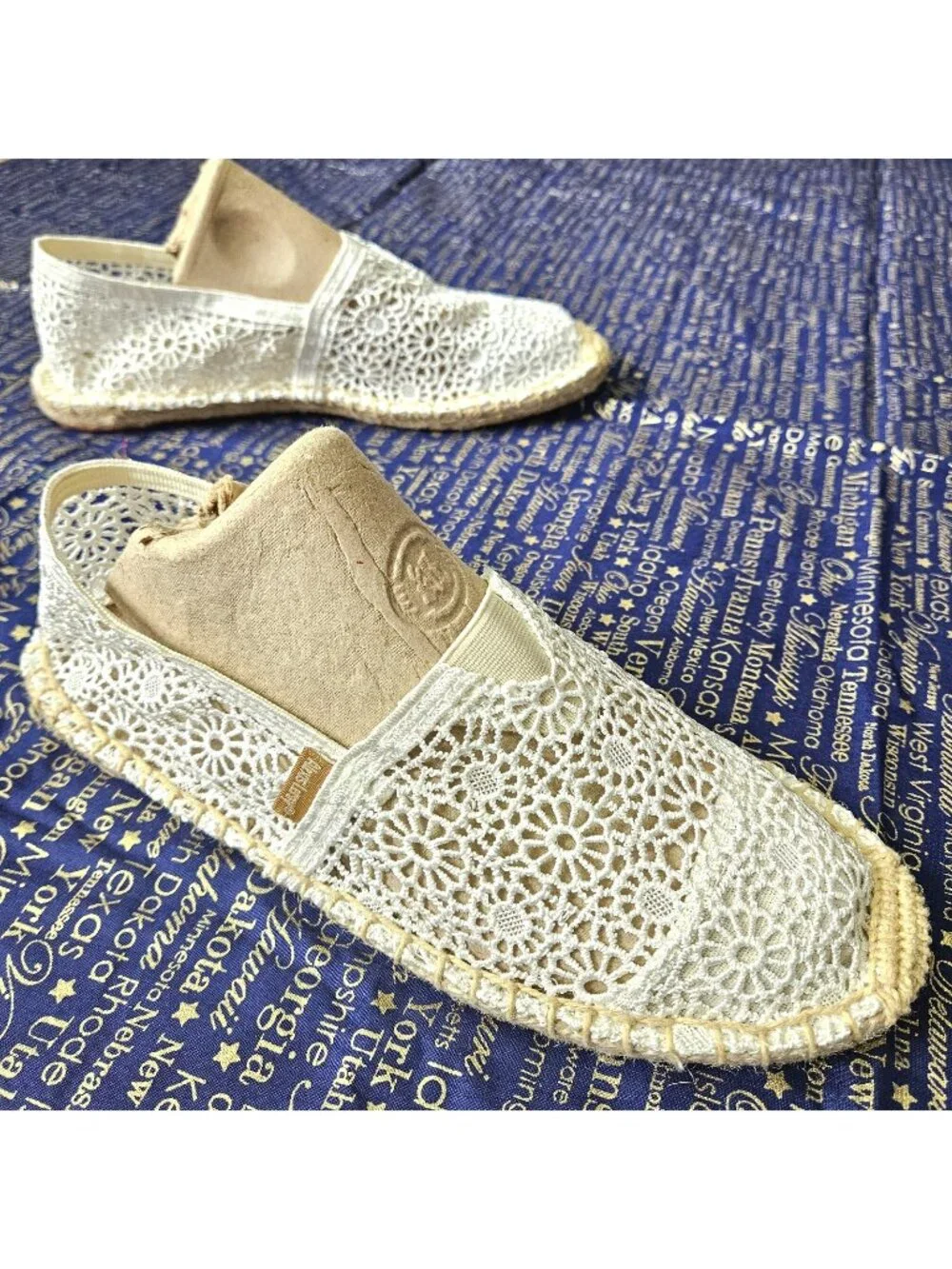 Alexis Leroy Crochet Espadrille Cream Slip-Ons Boho Vacation Shoes Size 40 New